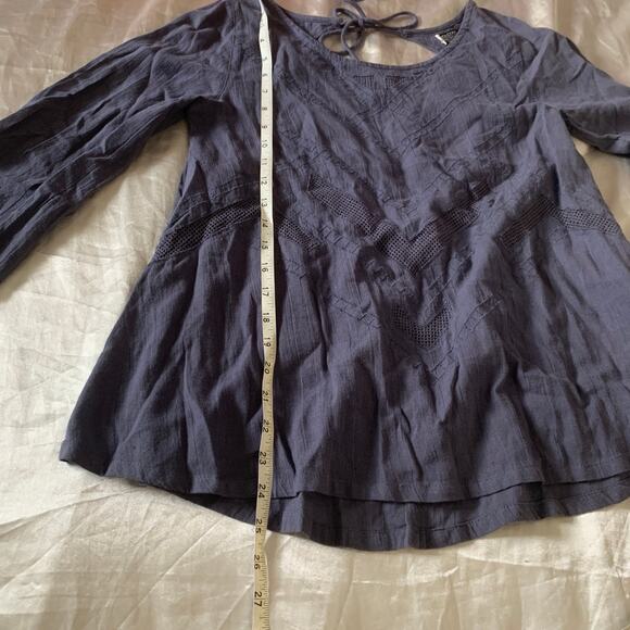 Volcom XS Textured Bangalow Flare Sleeve Blouse Top Blue Festival Boho - Picture 9 of 11